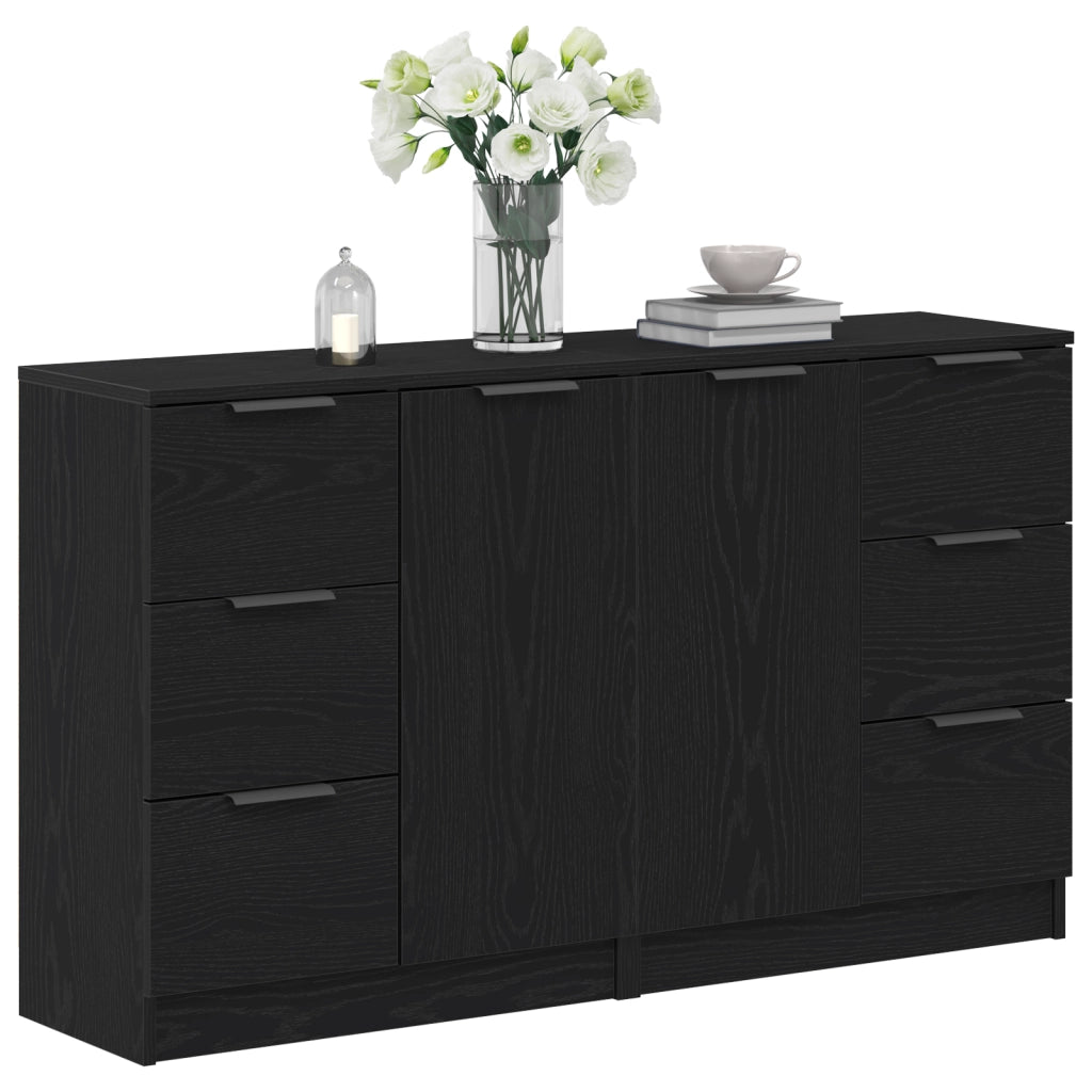 Credenze 2 pz Nero Rovere 60x30x70 cm Legno ingegnerizzato
