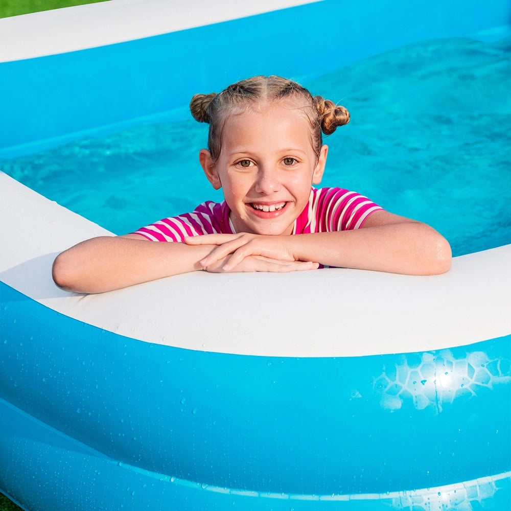 Trade Shop - Piscina Gonfiabile Familiare 305 X 183 X 46 Cm Rettangolare 2 Anelli Giardino 54150 -