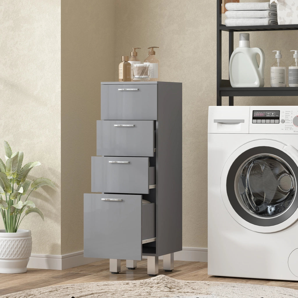 Armadietto da Bagno con 4 Cassetti ¨C Zephmum ¨C Grigio 60x30x