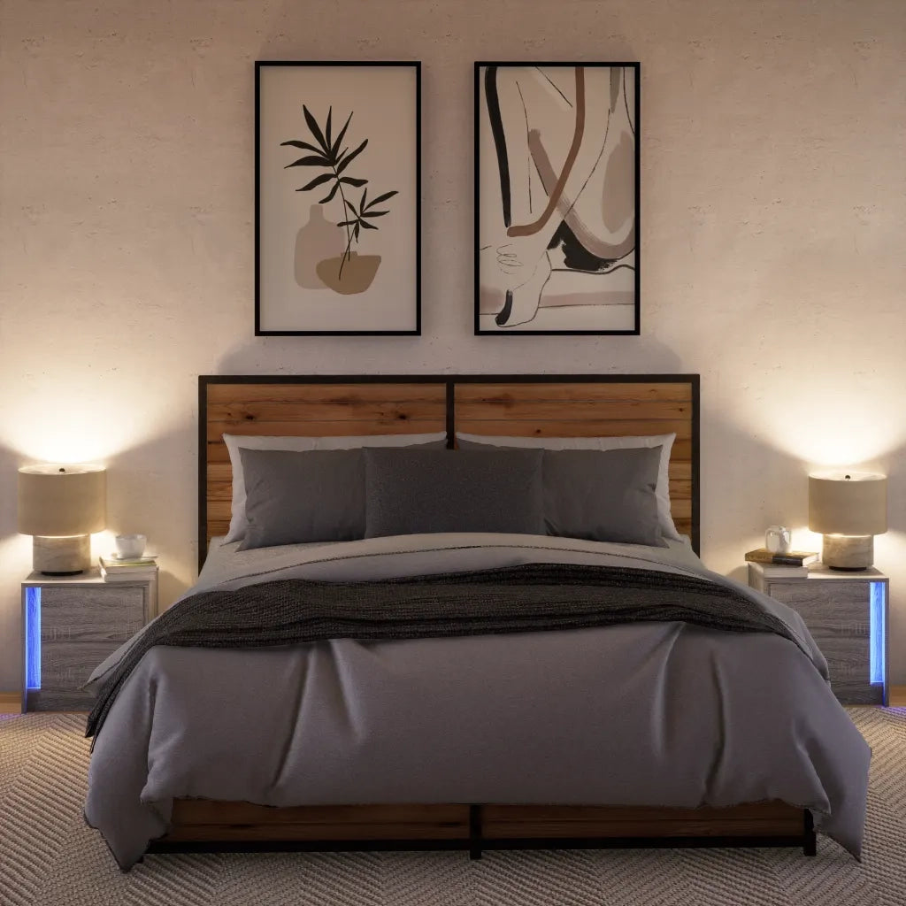 vidaXL Comodini con Luci LED 2pz Grigio Sonoma in Legno Multistrato