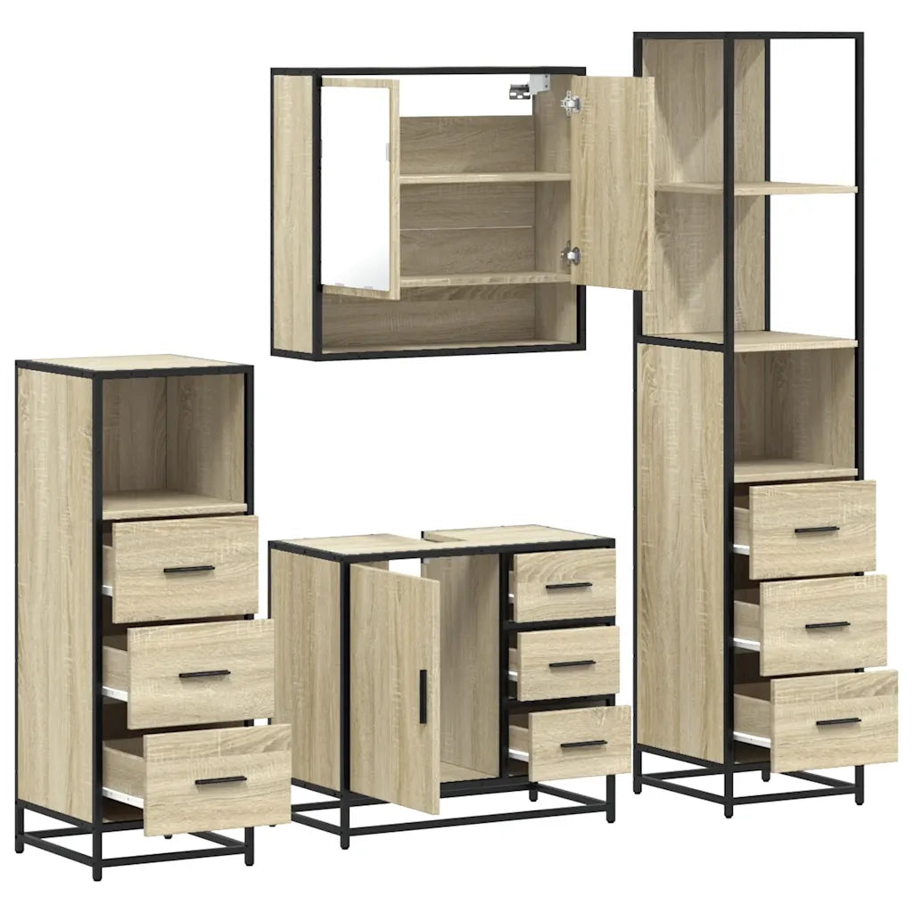Set Mobili da Bagno 4 pz Rovere Sonoma in Legno Multistrato