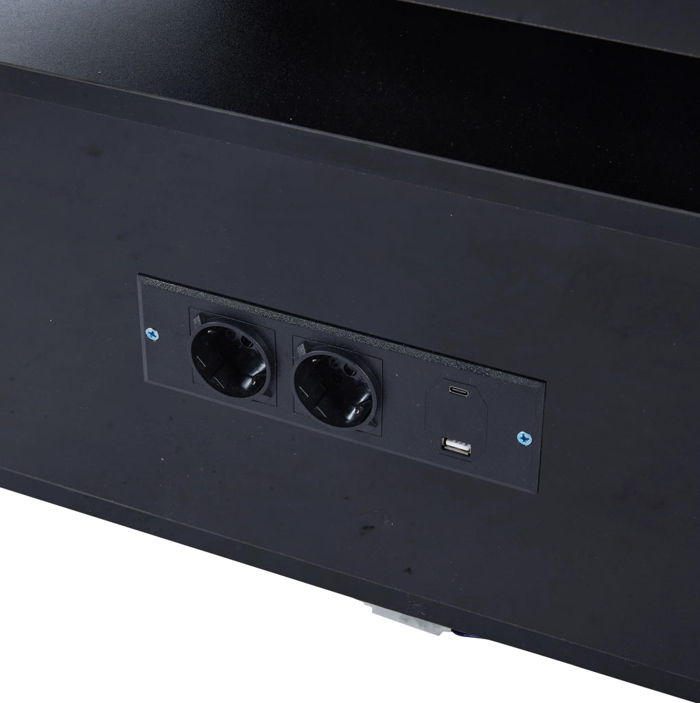 Tavolino da caffè 100x50x43 cm nero lucido con LED controllabili da app; presa e USB
