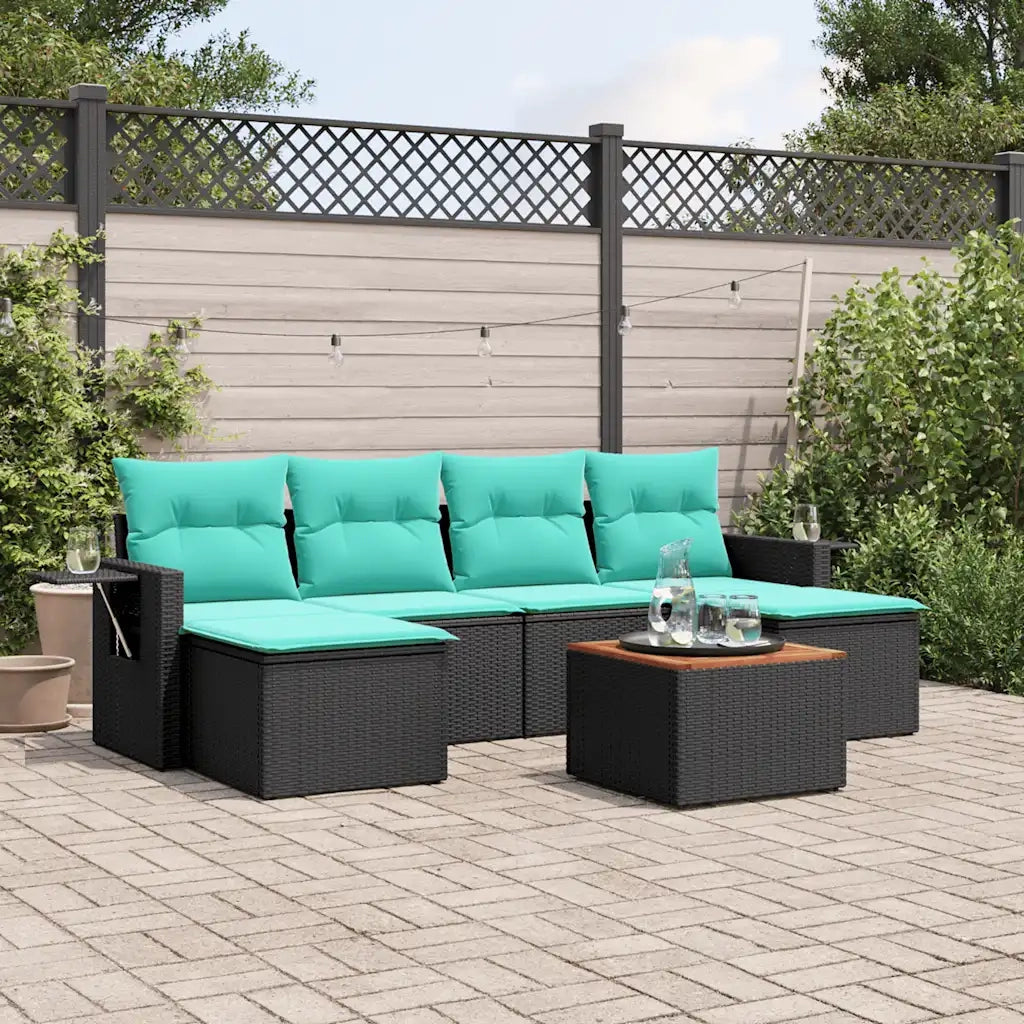 Set Divani da Giardino 7 pz con Cuscini Nero in Polyrattan 3224685