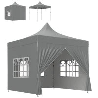 Gazebo da giardino tenda pieghevole 3 x 3 m 4 pareti laterali rimovibili 3 finestre altezza regolabile sacca per il trasporto grigio