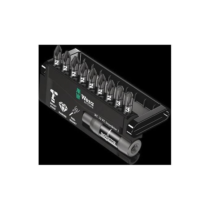 Wera 05057684001 Bit-Check 10 PZ Impaktor 1 Set di 10 Punte per Avvitatori a Percussione con Tecnologia Impaktor Rivestimento Diamantato Lunghezza 25 mm colore Grigio