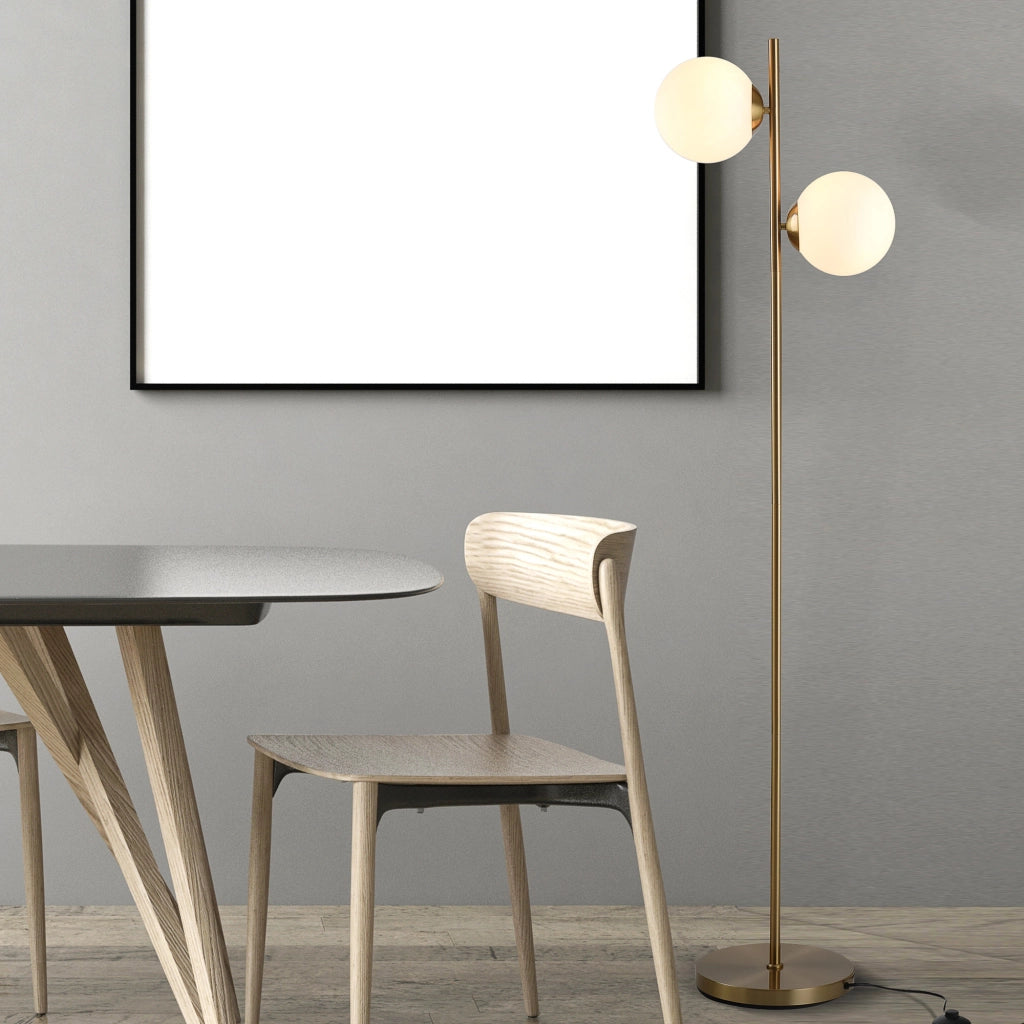 Lampada da Terra Ø28x165 cm Paralumi a Sfera con Attacco E27 Struttura in Metallo Oro