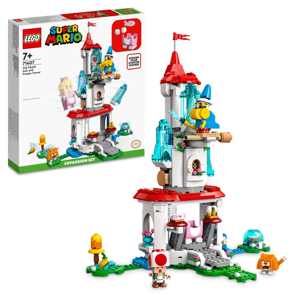 LEGO 71407 Super Mario La Torre di Ghiaccio e il Costume del Gatto Pesca, Set di Espansione, Minifigure di Rospo, Castel