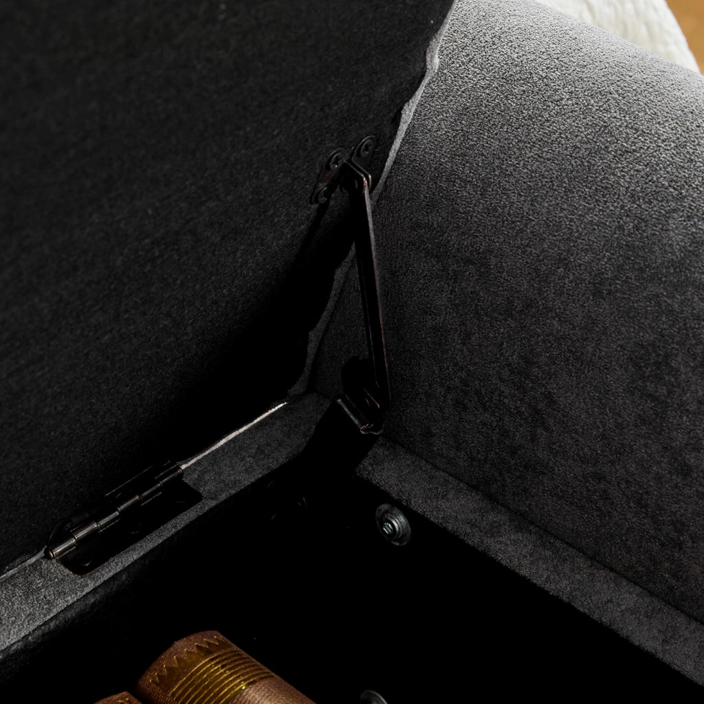 Banca contenitore con 2 coperchi e ampio spazio, in ciniglia con gambe in legno massiccio, grigio antracite
