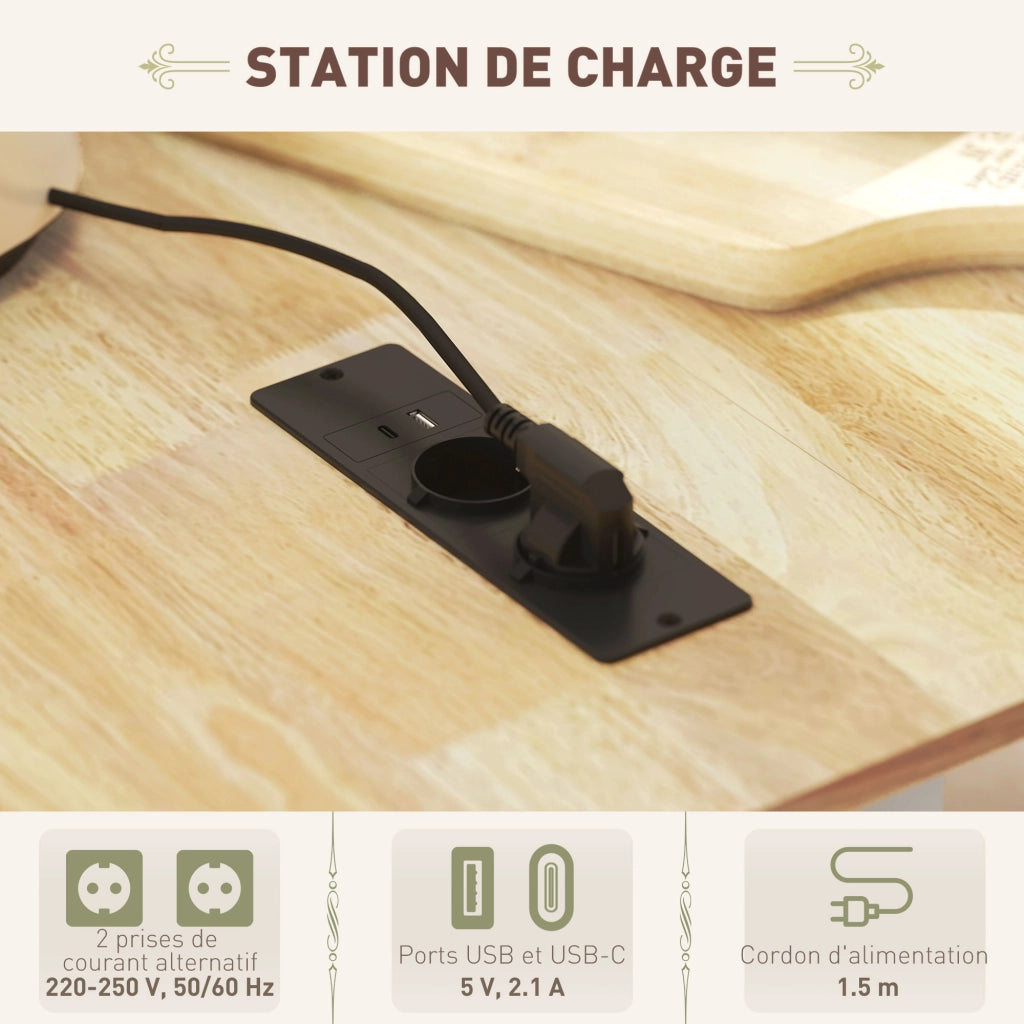 Isola cucina mobile con presa elettrica e USB ¨C Xylo ¨C bianco con ripiano ribaltabile