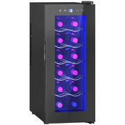 Cantinetta Vino Refrigerata per 12 Bottiglie Doppio Controllo Temperatura Ripiani Regolabili e Luci Nero