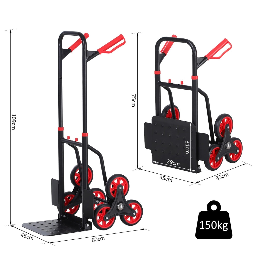 EasyComfort Carrello Portapacchi Pieghevole 120 kg max con Maniglia Estraibile, 60x45x109 cm, Rosso e Nero
