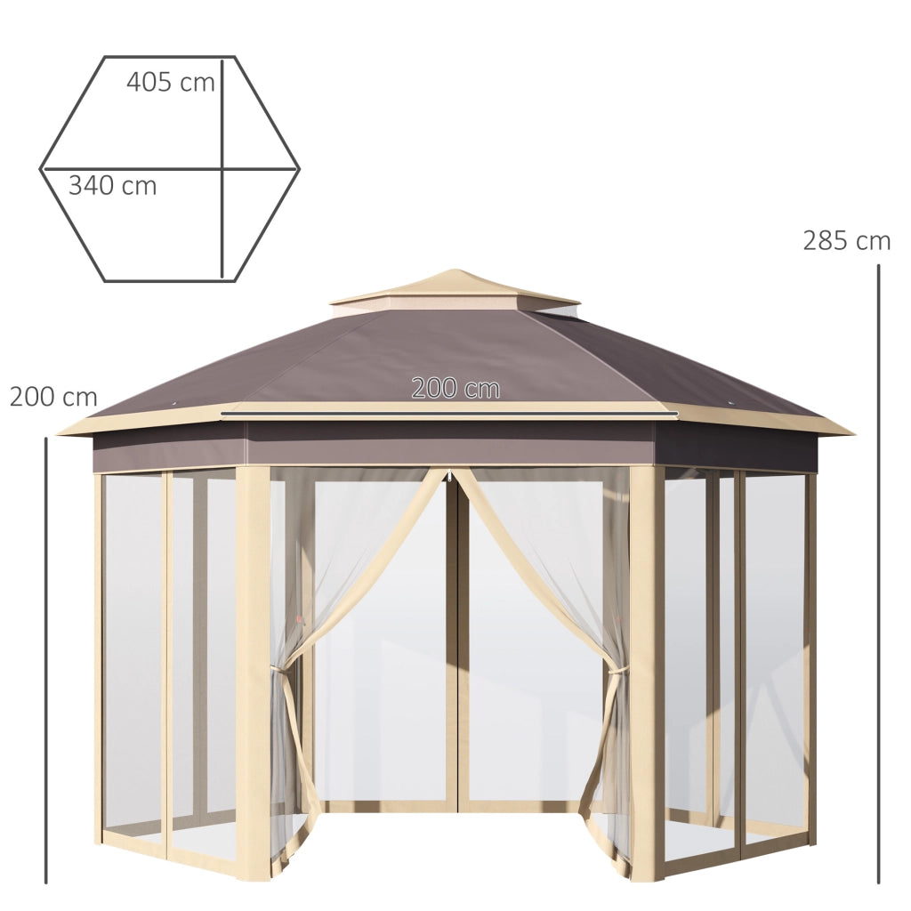 Gazebo Giardino Esagonale ¨C Zephmum ¨C Beige 4.05x3.4x2.85 m con Moschiera