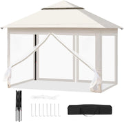 Gazebo da Giardino per Esterni, Gazebo 3x3 Pieghevole Idrorepellente, con Zanzariera Rimovibile, Doppio Tetto, Borsa per Trasporto, Resistente ai Raggi UV, Beige