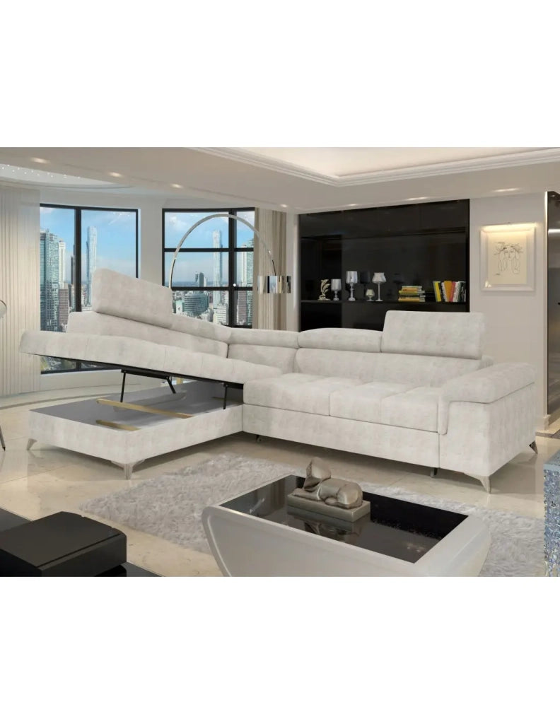 Divano angolare convertibile PALAZZO 4 posti beige – angolo sinistro con baule