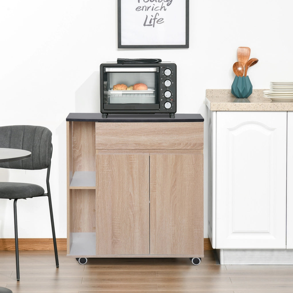 Carrello per Cucina con Cassetto ¨C zephmum ¨C Nero e Rovere, 78x39.5x88.5 cm