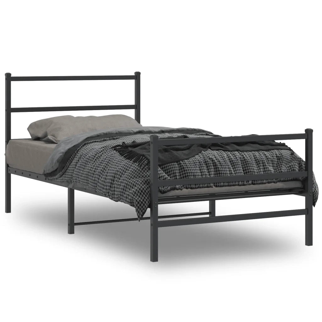 Letto singolo | Letto per adulti | Giroletto con Testiera e Pediera Metallo Nero 100x200 cm