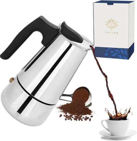 Macchina per caffè espresso, adatta per induzione, acciaio inossidabile, 4-9 tazze, macchina per caffè espresso, 200-450 ml, adatta per tutti i fonti di calore, 450 ml.
