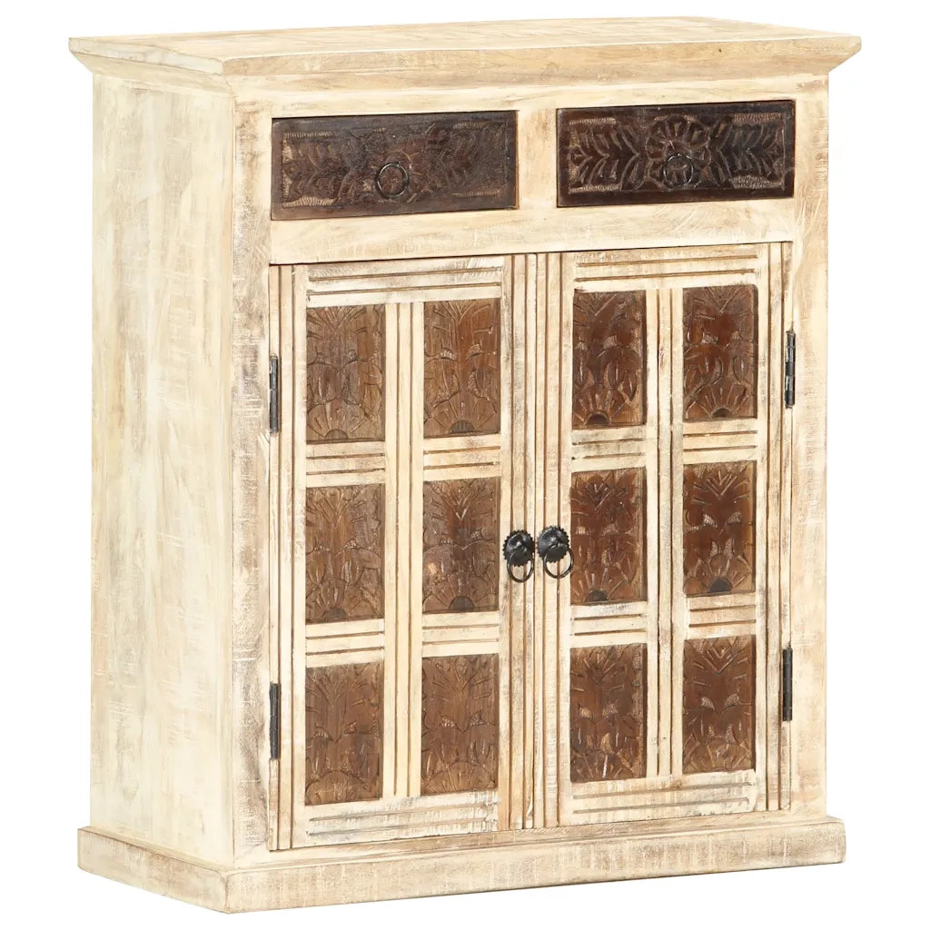 Credenza Bianca 65x30x75 cm in Legno Massello di Mango 285898