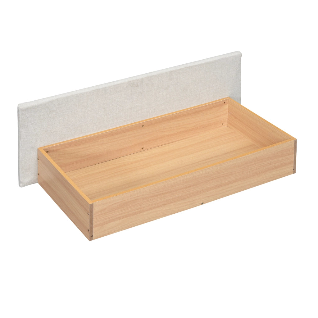 DESMIU Letto Matrimoniale con 2 Cassetti, USB, LED Regolabile e Vano 140 × 200 cm, Senza Materasso, Lino Beige
