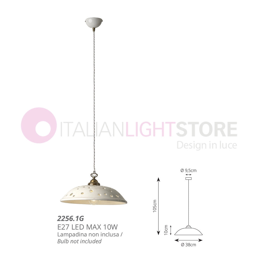 CONTEMPORANEA Sospensione Artigianale in Ceramica Bianca Lucida Piatto Traforato d.38