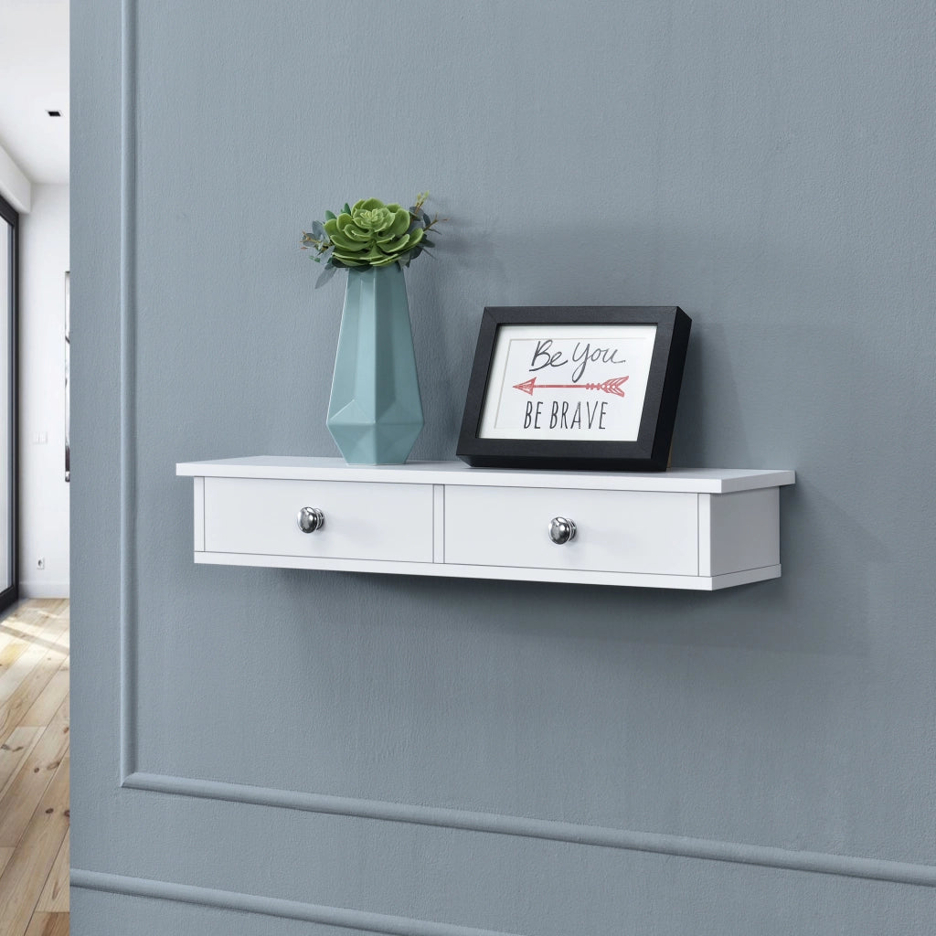 Mensola da Parete Geeste Comodino Sospeso con 2 Cassetti 60 x 15 x 10 cm - Bianco [en.casa]