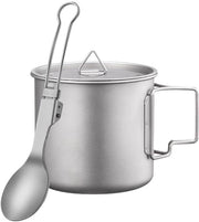 Set da cucina in titanio - Piatto da campeggio leggero - Manico ripiegabile - Coperchio con cucchiaio - Cucina all'aperto - Resistente alla corrosione - Accessori da cucina
