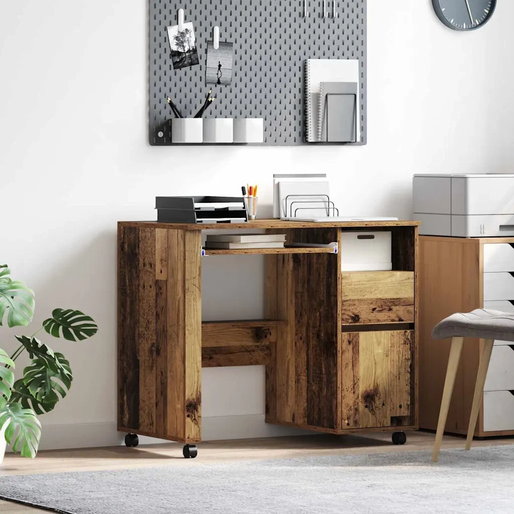 Scrivania | Tavolo da Ufficio con Ruote con cassetto Legno vecchio 91 x 50 x 77 cm