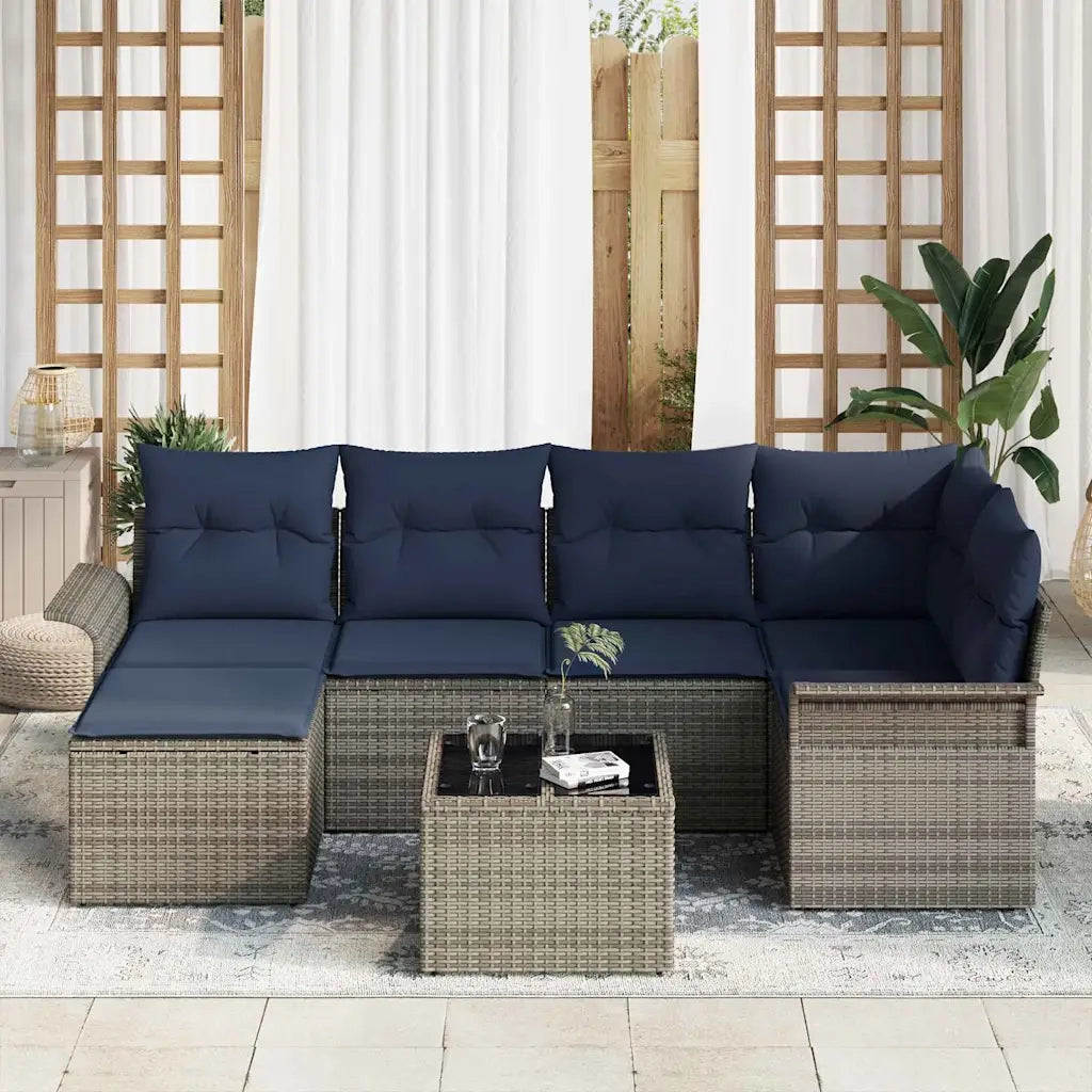 Set Divano da Giardino 7 pcs Grigio polyrattan
