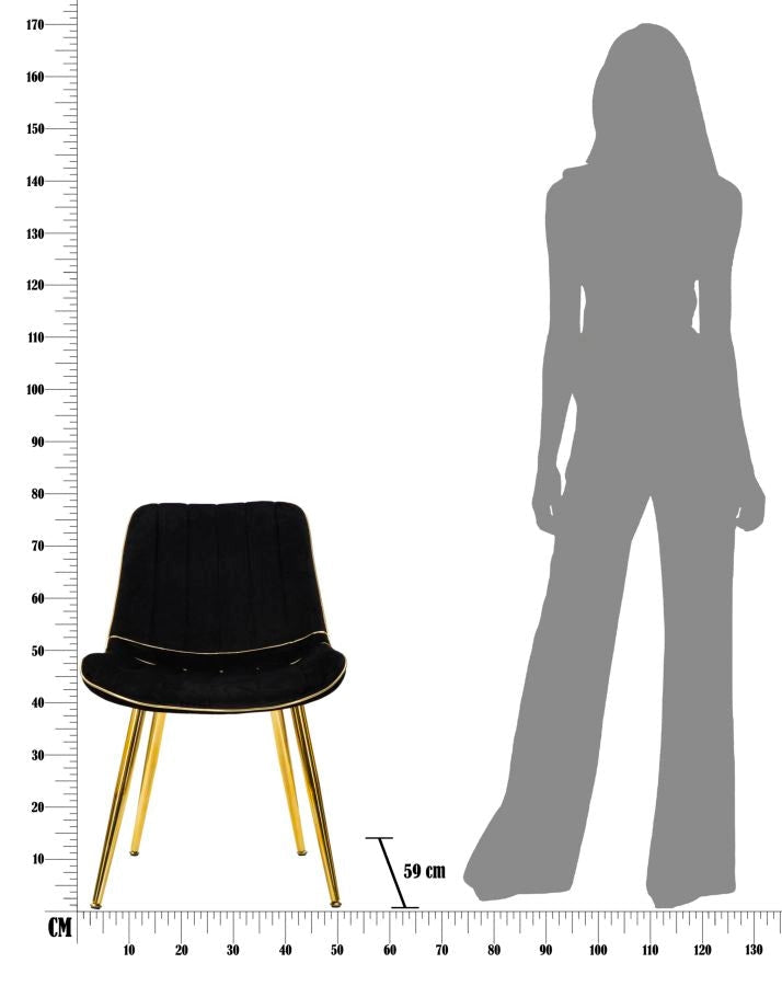 Set 2 Sedie Imbottite 51x59x79 cm in Poliestere Paris Nero e Oro