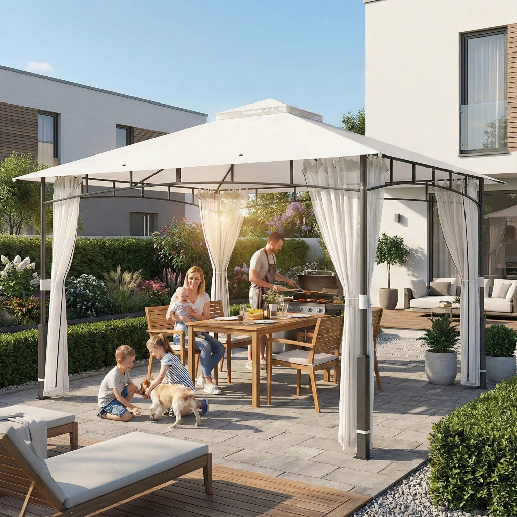 Gazebo; 3x3;6 m idropellente Giardino stallo con zanzariera; doppio tetto; per giardino; terrazza; nero