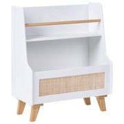 Scaffale a 2 ripiani in MDF bianco con frontale in rattan ripiani aperti contenitore per giocattoli camera dei bambini sala giochi