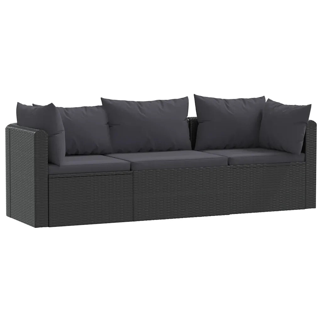 Set Divani da Giardino 3 pz con Cuscini in Polyrattan Nero 46557