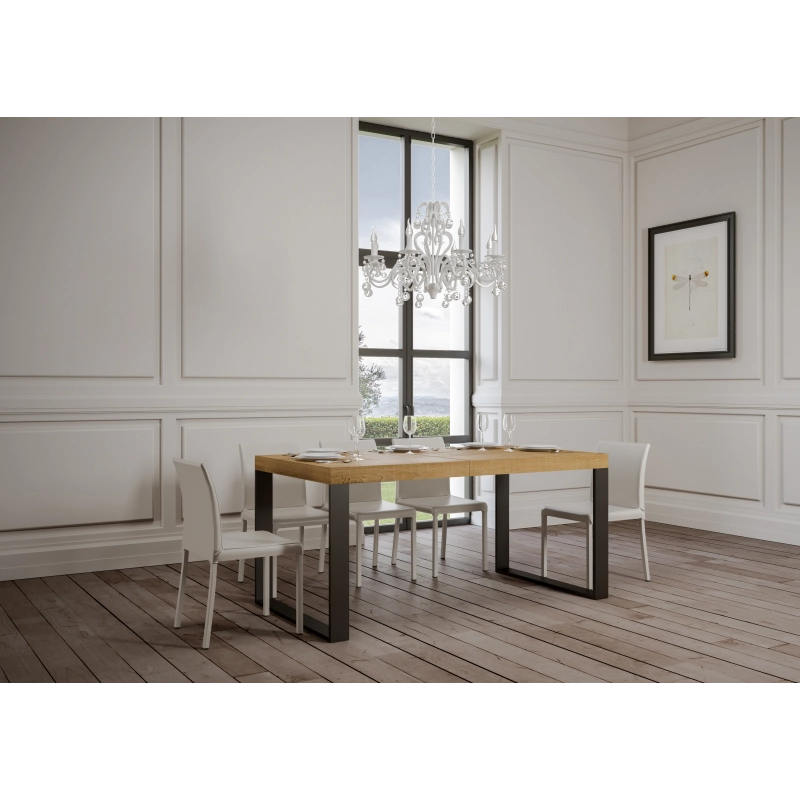 Tavolo allungabile 90x180/284 cm Tecno Premium telaio Antracite - Quercia Natura