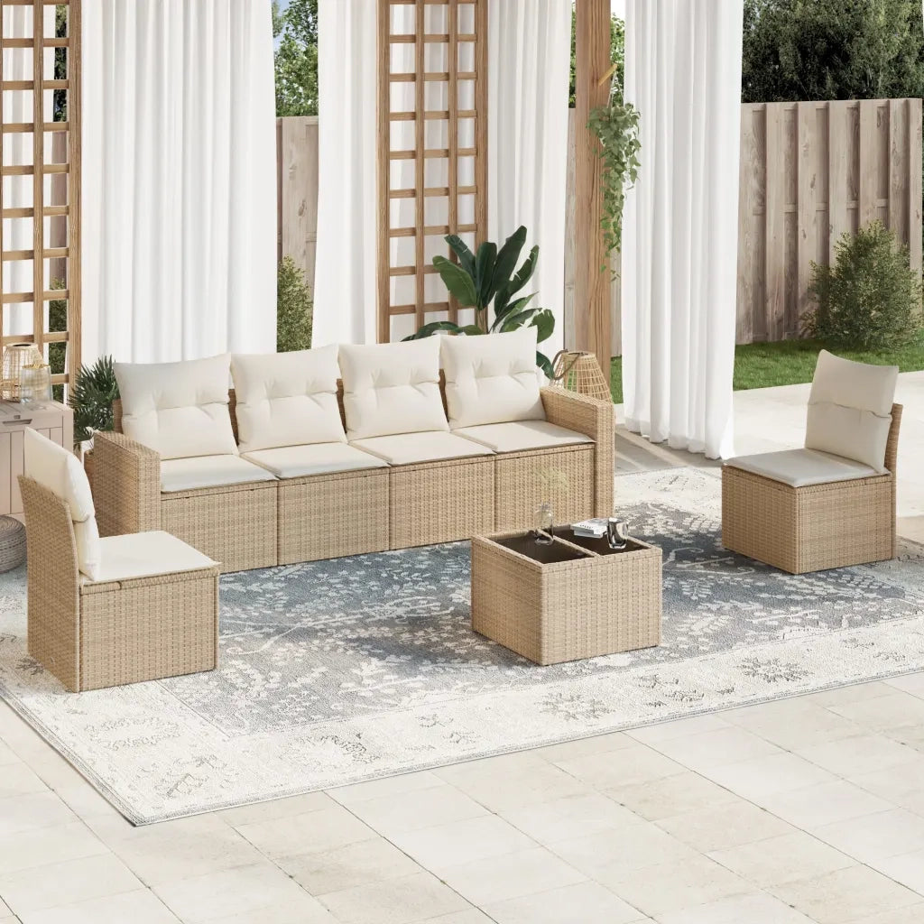 Set Divani da Giardino 7 pz con Cuscini Beige in Polyrattancod mxl 111537