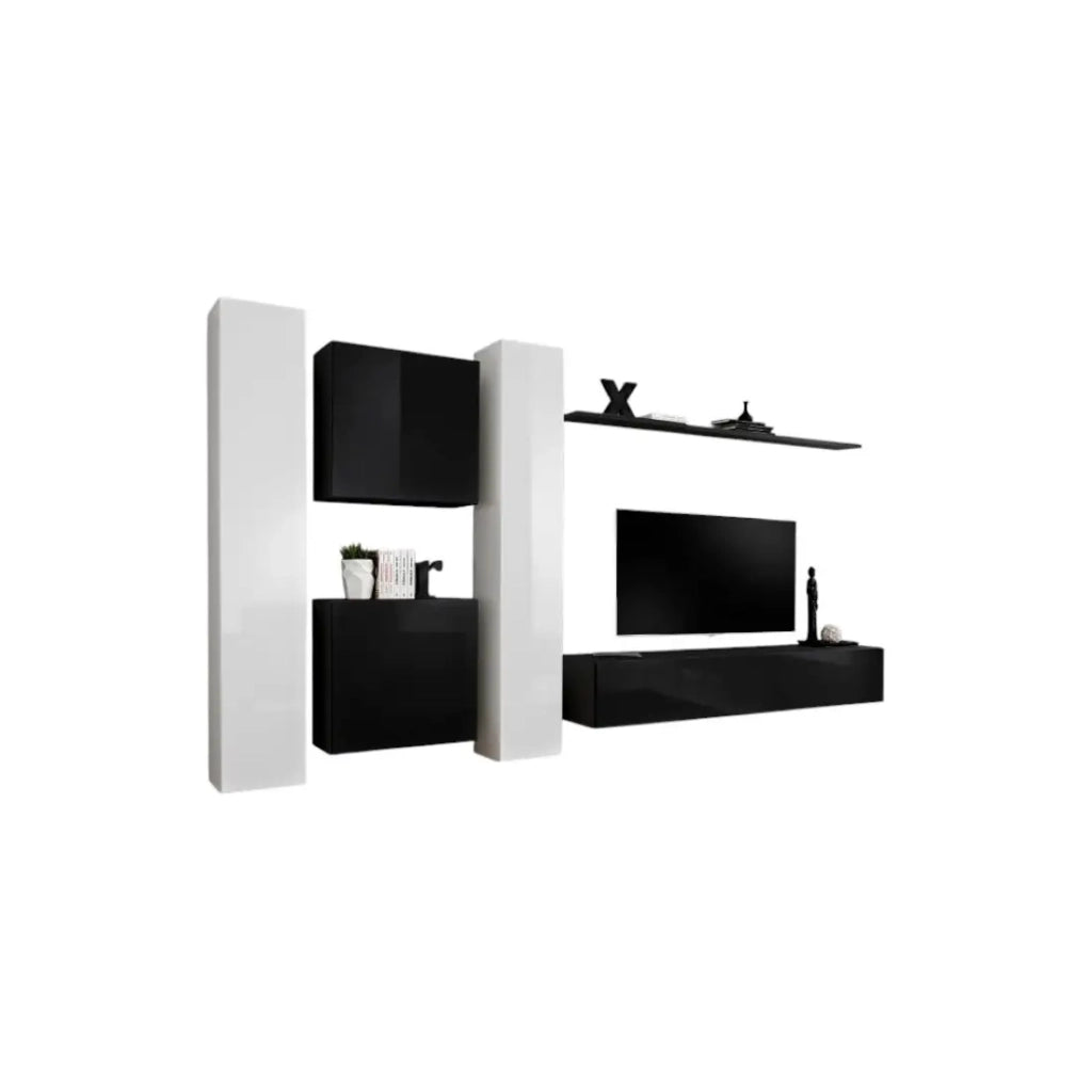 Set di mobili da salotto SWITCH VI design, colori nero e bianco lucido.