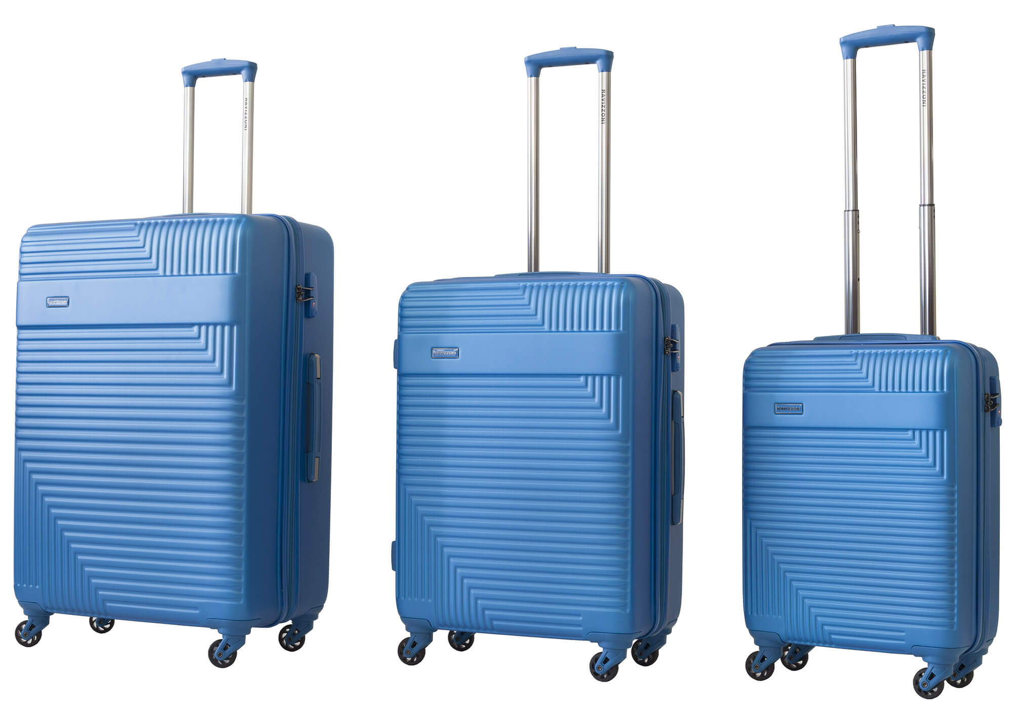 Set 3 Valigie Trolley Rigide in ABS 4 Ruote TSA Ravizzoni Long Island Blu