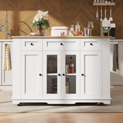 Isola Cucina con Ripiani e Vetro Temperato ¨C Xylo ¨C Bianco, Piano in Legno