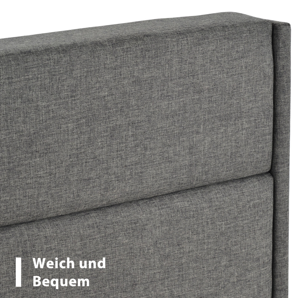 Letto imbottito 90x200 cm con testiera; rete a doghe e rivestimento in lino grigio