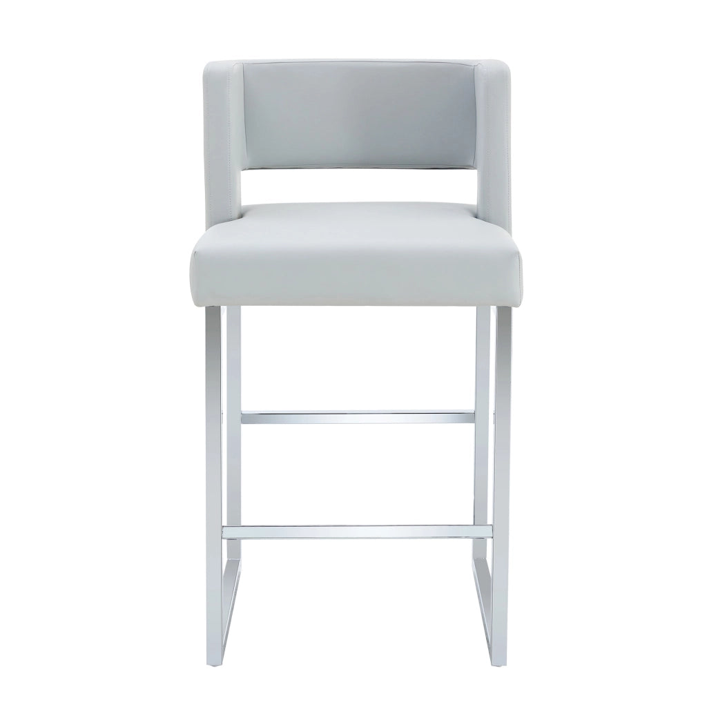 Set di 2 sgabelli da bar nordici grigio chiaro, seduta imbottita quadrata in PU e gambe in metallo argentato