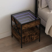 Comodino con LED Infinity-Tavolino da notte Rovere Fumo 40x40x51 cm 435258