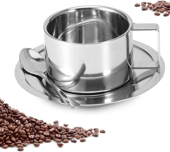 Set di caffè a doppia parete in acciaio inossidabile - set di 3 pezzi - contenuto 300g - tazza da caffè
