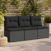 Garden Sofa With Cushions 3-seater Black Poly Rattan