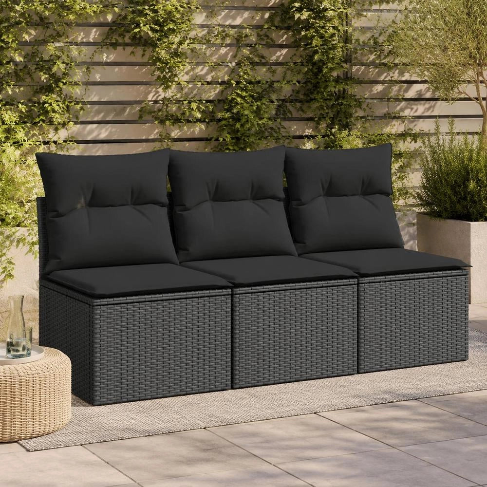 Garden Sofa With Cushions 3-seater Black Poly Rattan