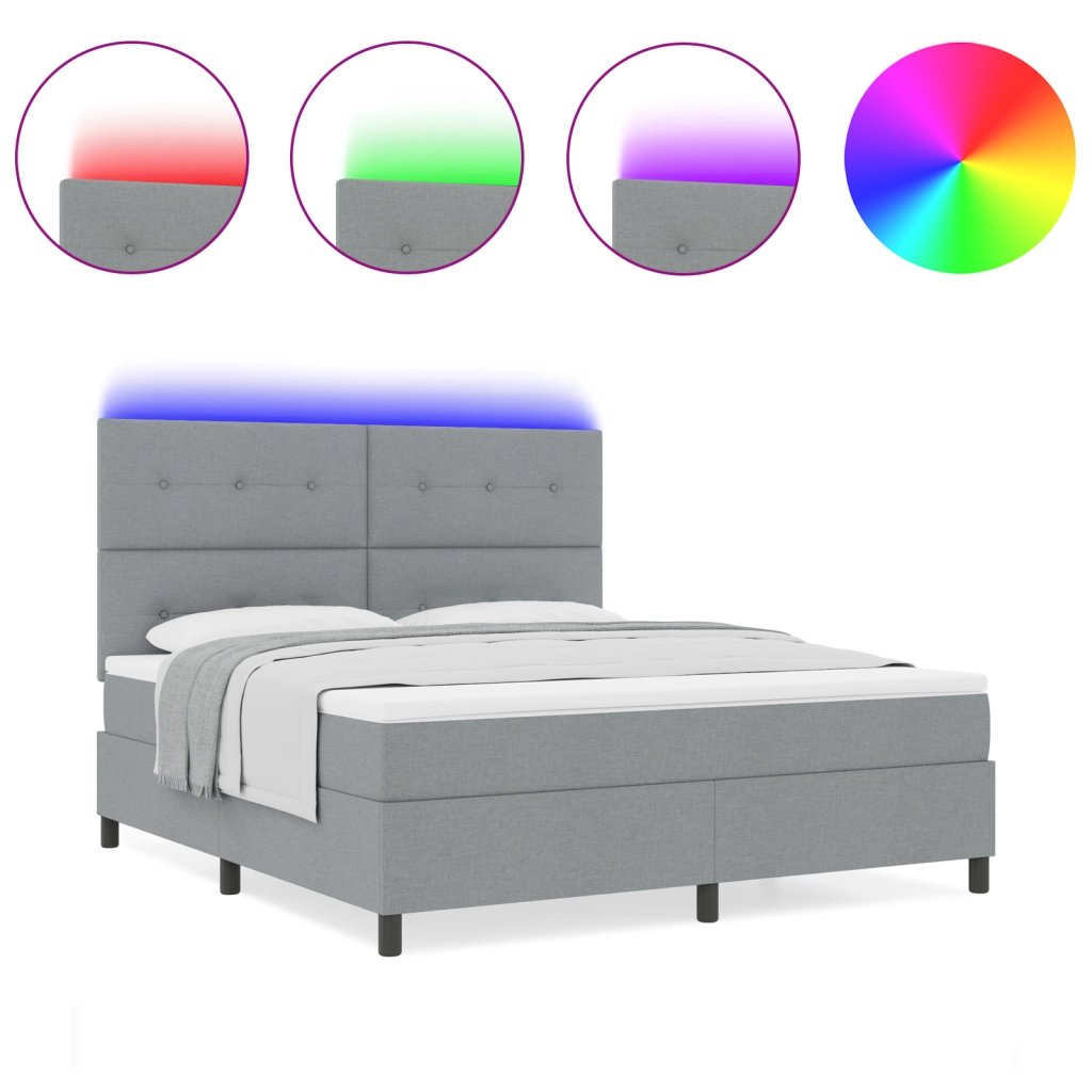 Letto con Box Spring con Materasso & LED Grigio Chiaro 180x200 cm Tessuto