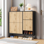 Scarpiera con panca estraibile; 100x100x25 cm; MDF; nero e naturale
