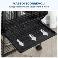 Gabbia per Pappagallini con 2 Posatoi e Scala ad Arco, in Acciaio, 62.5x62.5x156 cm, Grigia