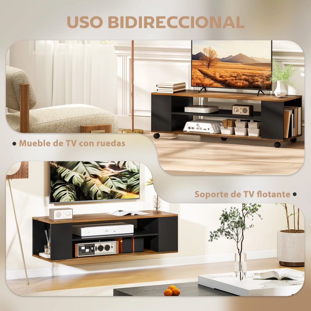 Mobile TV con Ruote 4 Ripiani ¨C Minimal ¨C 120x40x38,5 cm Nogal Nero