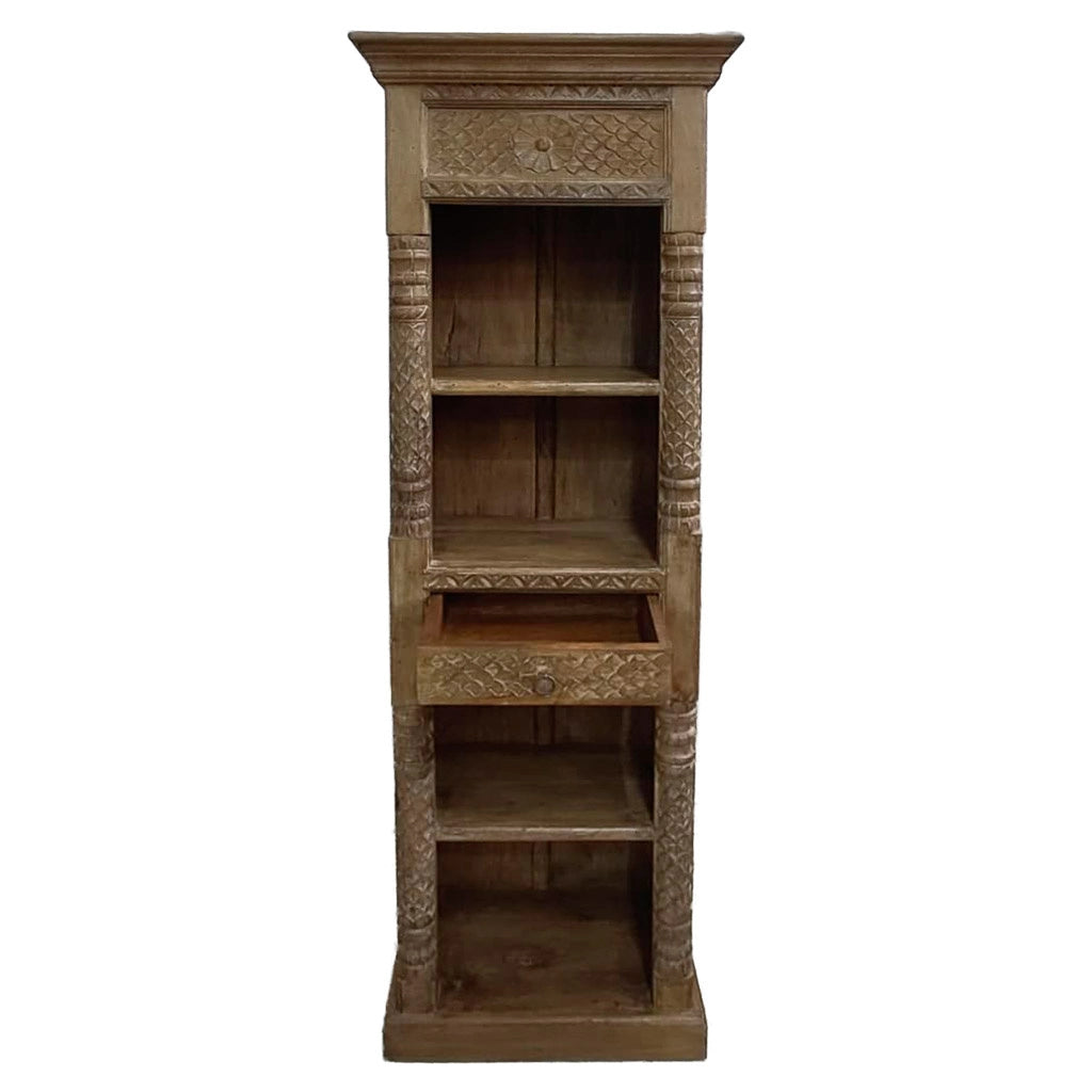 Libreria in legno con finitura artigianale marrone, 57x38x180h cm