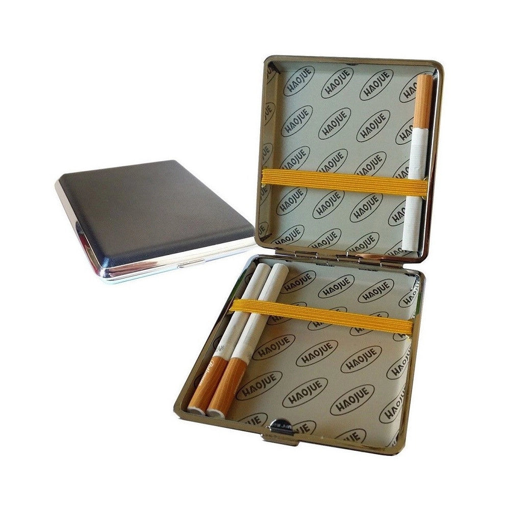 Trade Shop - Portasigarette In Metallo Ed Eco Pelle Astuccio Porta Sigarette Elegante -