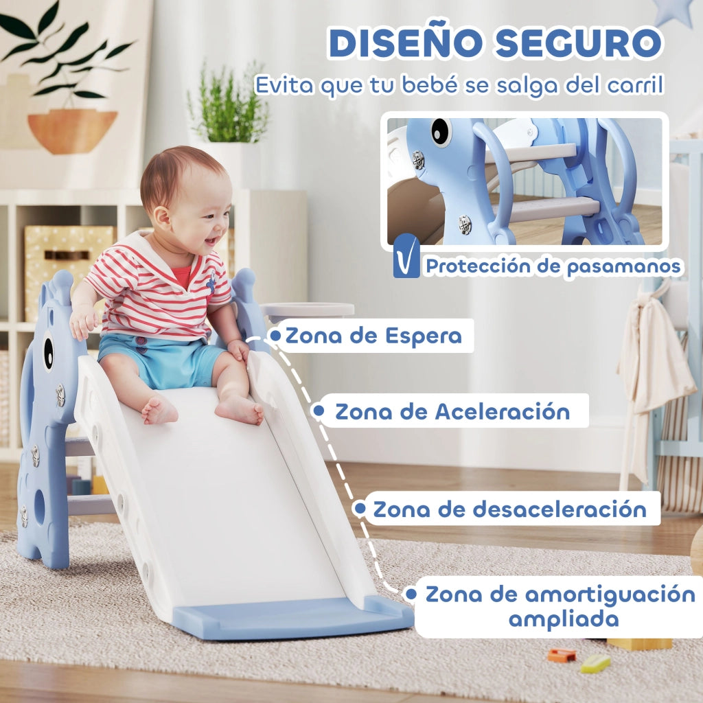 Letto a Soppalco 3 in 1 con Scivolo, Scala e Canestro ¨C Zephmum ¨C 106x51.5x52 cm Blu